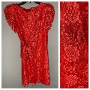 Vintage red Seneca lace formal dress, size 3/4